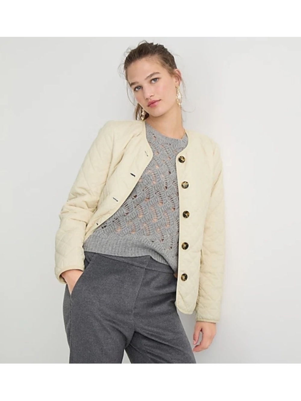 J.Crew $179 Quilted Lightweight PrimaLoft® Jacket, Dusty Ivory